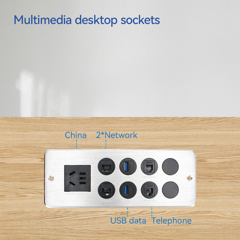 Multifunctional Media Hub With CAT3+CAT6 USB Date Port 2 Cable Through And 1 Power Outlet
