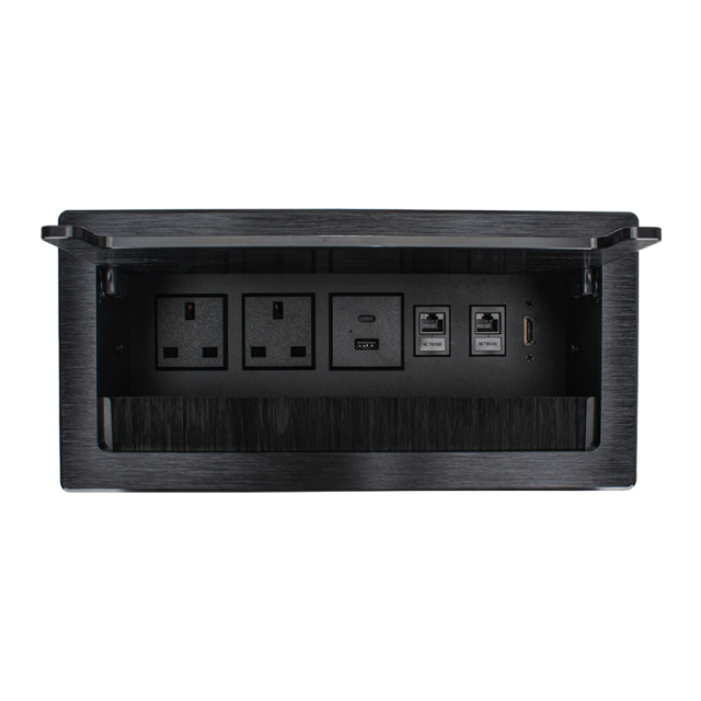 Desktop Embedded Socket Flip Up Power Socket With 3 UK Outlets 1 USB-A+C Charging CAT6 And HDMI
