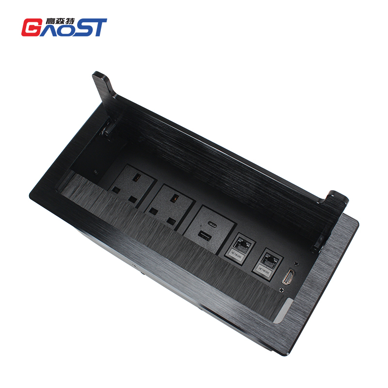 Desktop Embedded Socket Flip Up Power Socket With 3 UK Outlets 1 USB-A+C Charging CAT6 And HDMI