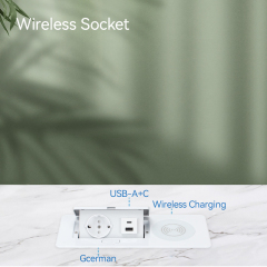 Desktop Pop Up Power Socket Wireless Charging 1 Schuko Outlet 1 USB-A+C Charging