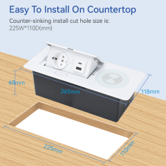 Desktop Pop Up Power Socket Wireless Charging 1 Schuko Outlet 1 USB-A+C Charging