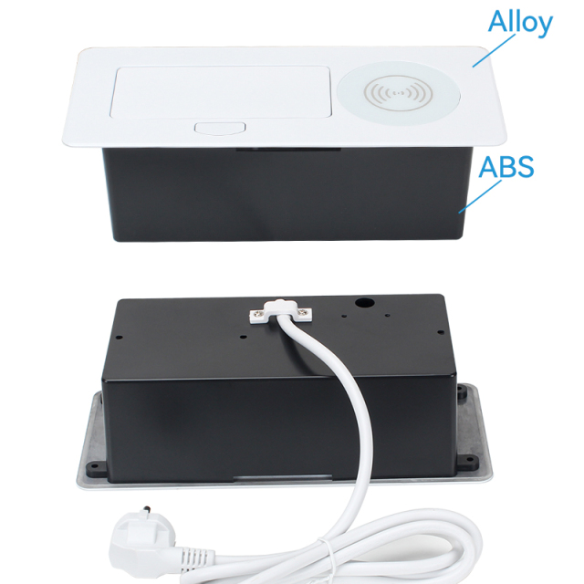 Desktop Pop Up Power Socket Wireless Charging 1 Schuko Outlet 1 USB-A+C Charging