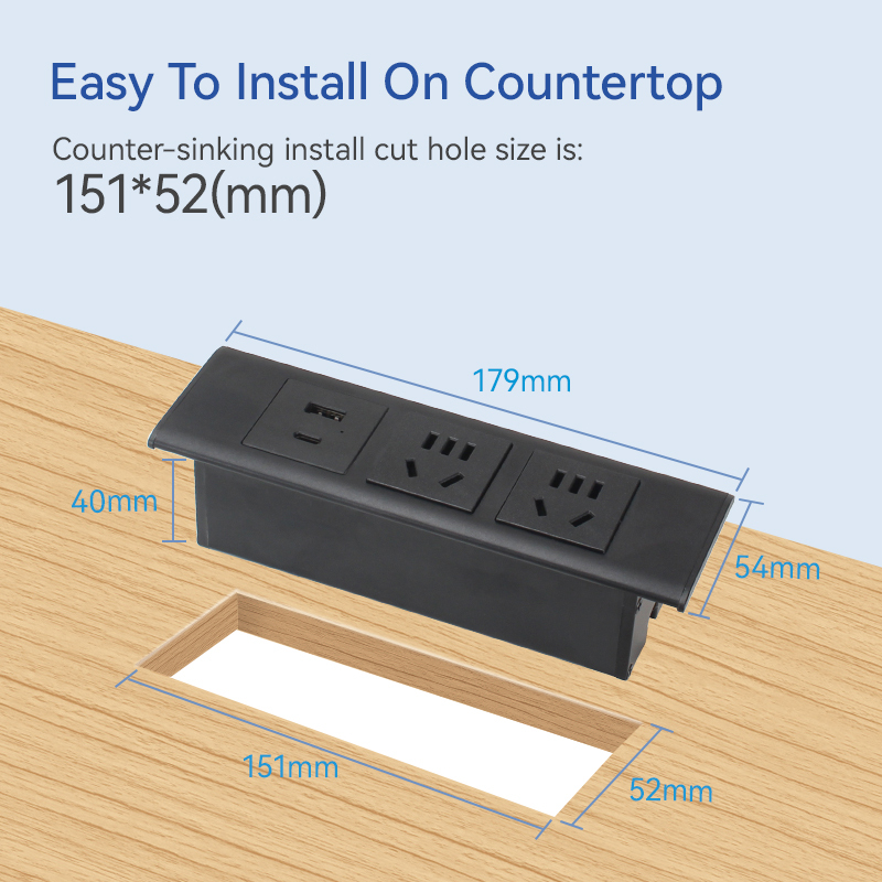 3 Way Desktop Recessed Power Socket Alloy Cover Customized Modules