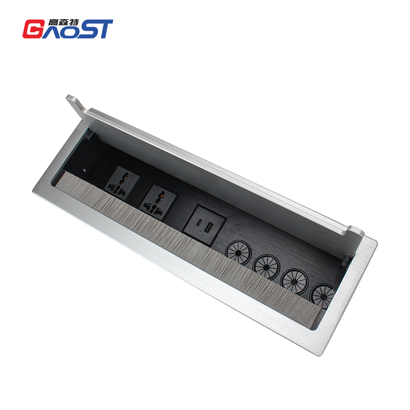 Conference Flip Up Power Socket With Universal Outlets USB-A&C Charging and Cable Through