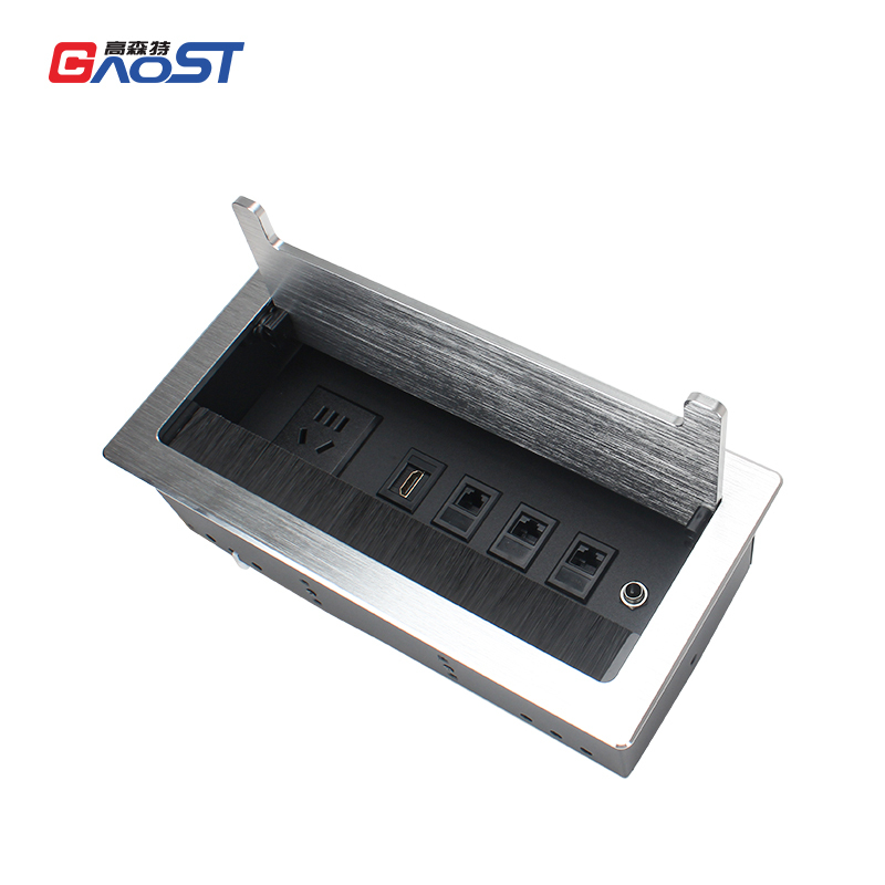 Flip Up Power Socket With Weak Modules HDMI CAT6 AUDIO For Conference Table