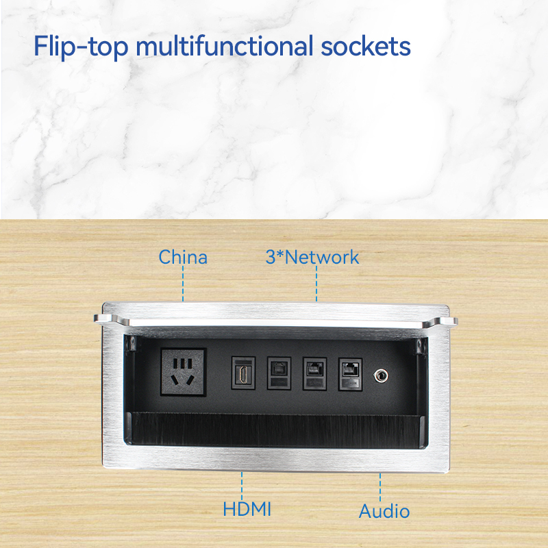 Flip Up Power Socket With Weak Modules HDMI CAT6 AUDIO For Conference Table