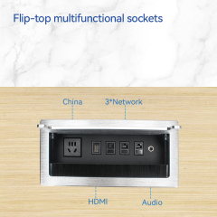 Flip Up Power Socket With Weak Modules HDMI CAT6 AUDIO For Conference Table