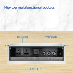 Conference Flip Up Power Socket With Universal Outlets USB-A&C Charging and Cable Through