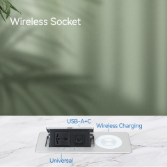 2 Way Desktop Pop Up Power Socket Universal Outlet USB-A+C Charging and Wireless Charging
