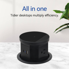 Desktop Pneumatic Pop Up Power Socket With 15W Wireless Charging and 10W USB-A&C Charging