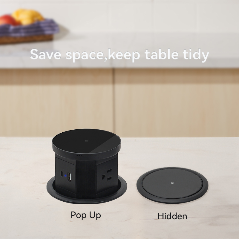 Desktop Pneumatic Pop Up Power Socket With 15W Wireless Charging and 10W USB-A&C Charging