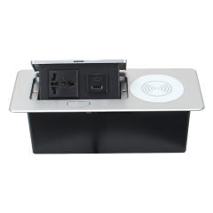 2 Way Desktop Pop Up Power Socket Universal Outlet USB-A+C Charging and Wireless Charging
