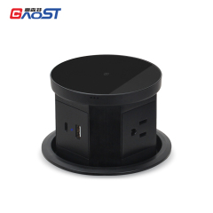 Desktop Pneumatic Pop Up Power Socket With 15W Wireless Charging and 10W USB-A&C Charging