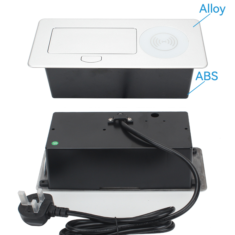 2 Way Desktop Pop Up Power Socket Universal Outlet USB-A+C Charging and Wireless Charging