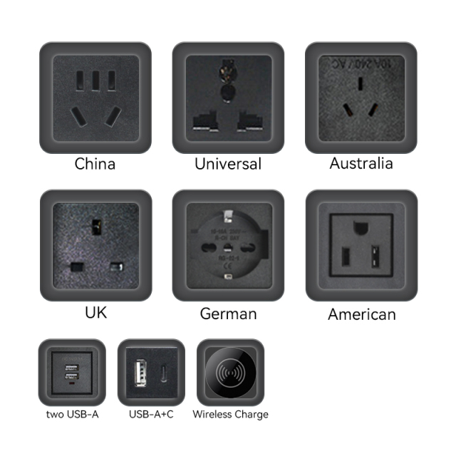 Desktop Pneumatic Pop Up Power Socket With 15W Wireless Charging and 10W USB-A&C Charging