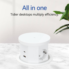 Round Pneumatic Pop Up Power Socket Schuko Outlets USB Charging and Wireless Charging hole 120mm