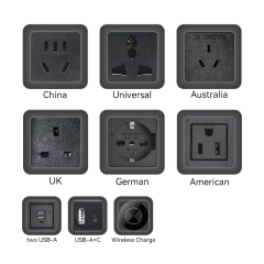 Round Pneumatic Pop Up Power Socket Schuko Outlets USB Charging and Wireless Charging hole 120mm