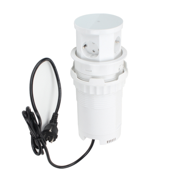 Round Pneumatic Pop Up Power Socket Schuko Outlets USB Charging and Wireless Charging hole 120mm