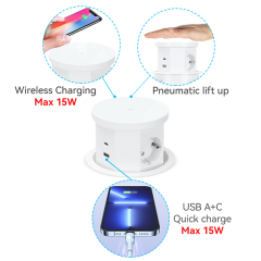 Round Pneumatic Pop Up Power Socket Schuko Outlets USB Charging and Wireless Charging hole 120mm