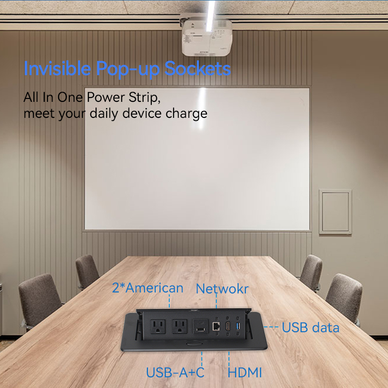 2 Way Pop Up Multifunctional Power Socket With CAT6 HDMI and USB Date Port For Conference