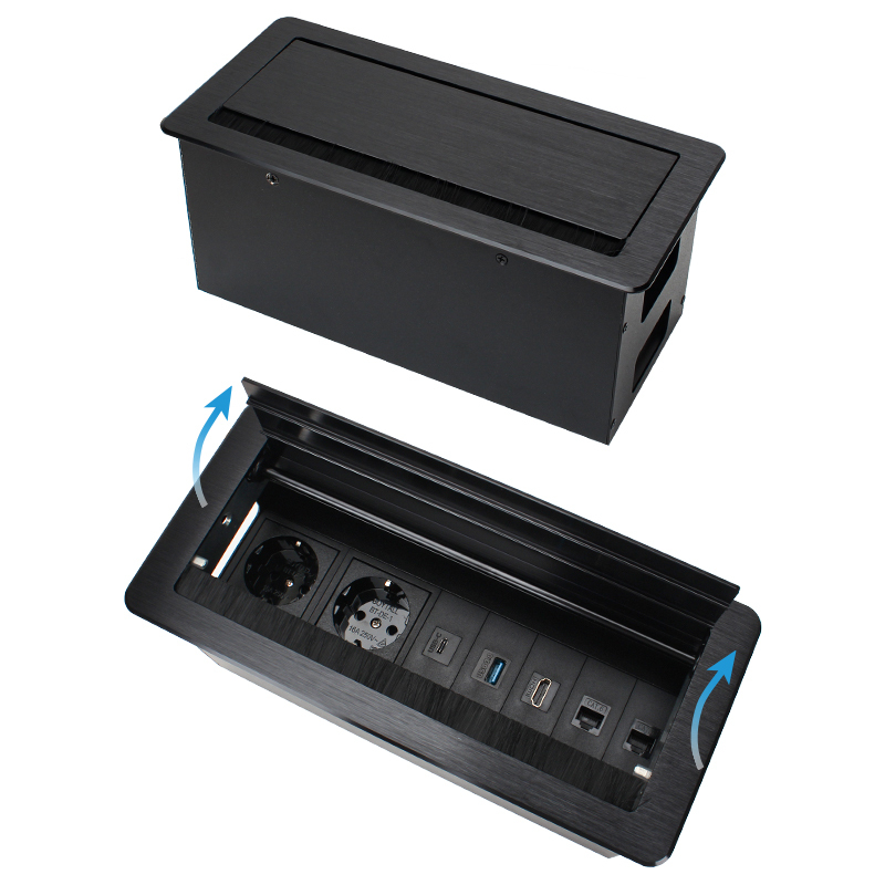 Conference Flip Up Power Socket With EU Outlets HDMI TYPEC