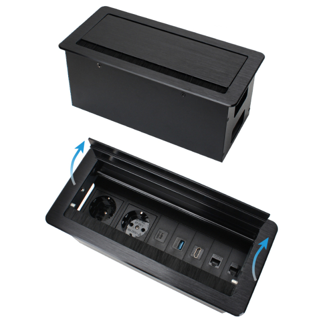 Conference Flip Up Power Socket With EU Outlets HDMI TYPEC