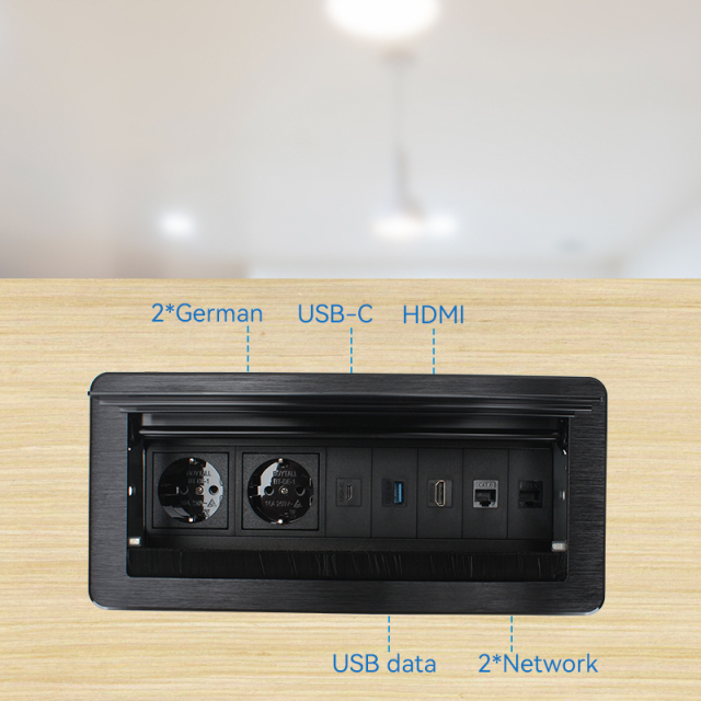 Conference Flip Up Power Socket With EU Outlets HDMI TYPEC