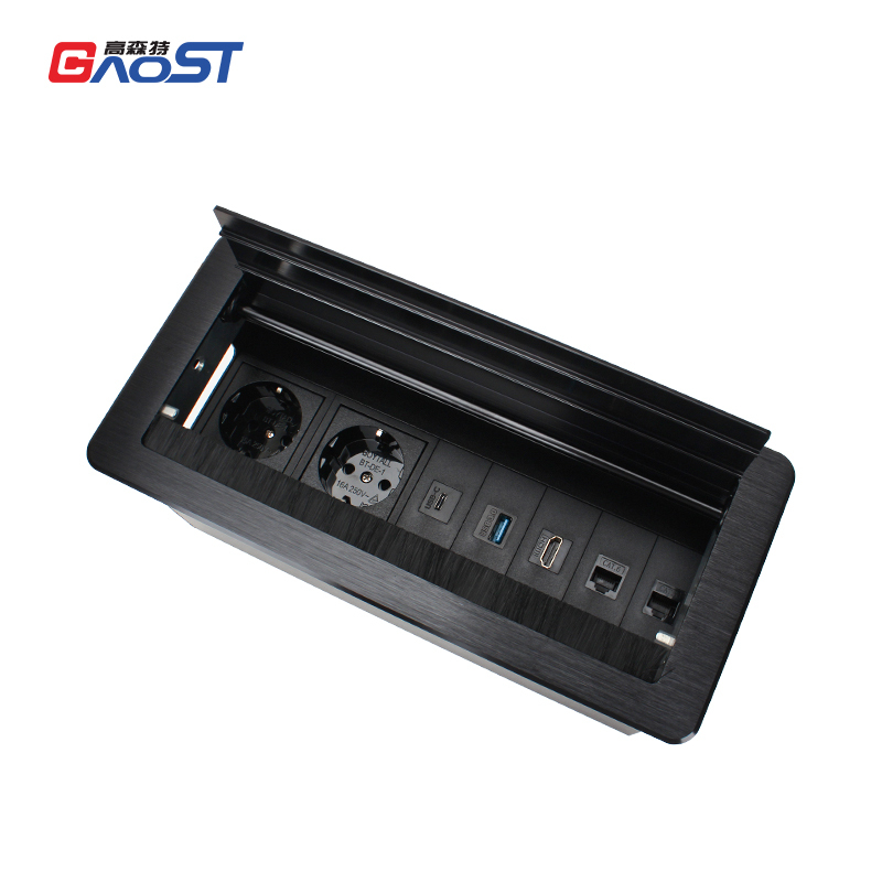 Conference Flip Up Power Socket With EU Outlets HDMI TYPEC