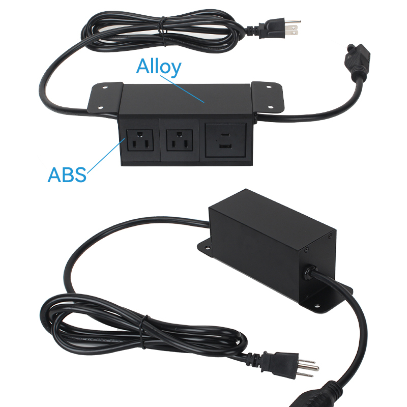 Wholesale Alloy Power Strip Under Desk Socket 2 USA Outlets 1 USB-A+C Charging