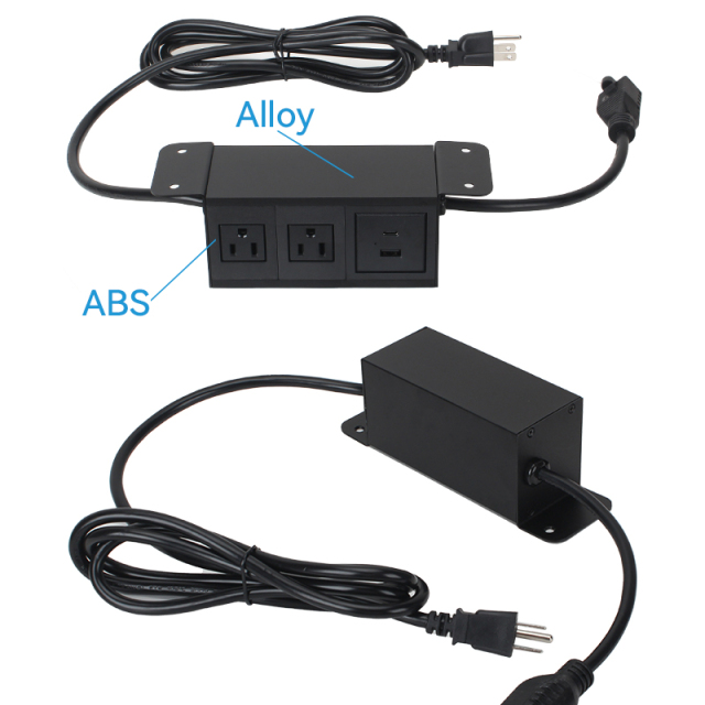 Wholesale Alloy Power Strip Under Desk Socket 2 USA Outlets 1 USB-A+C Charging