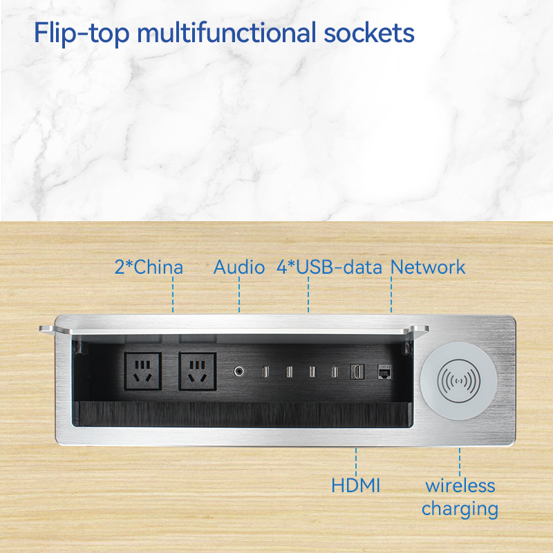 Wholesale 2 AC Ways Flip Up Mutifunctional Power Socket with AUDIO，USB ，HDMI and CAT6 port