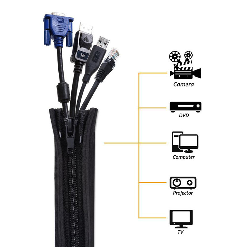 Cable management sock Cable Organizer Management for Home Office Wrap Split Braided Sleeve Hook-and-Loop Textile Braided Sleeve