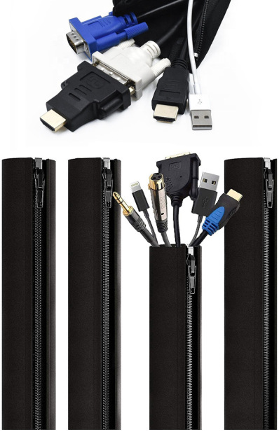 Cable management sock Cable Organizer Management for Home Office Wrap Split Braided Sleeve Hook-and-Loop Textile Braided Sleeve
