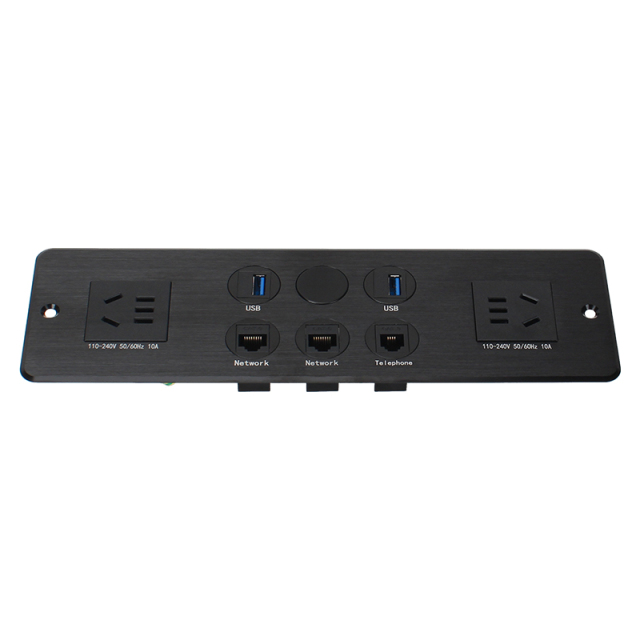 Media hub desktop data box built in 2 AC ways power socket with weak CAT6 CAT3 and USB data port