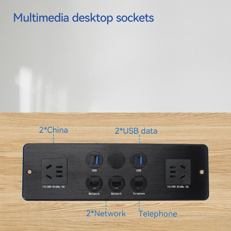 Media hub desktop data box built in 2 AC ways power socket with weak CAT6 CAT3 and USB data port