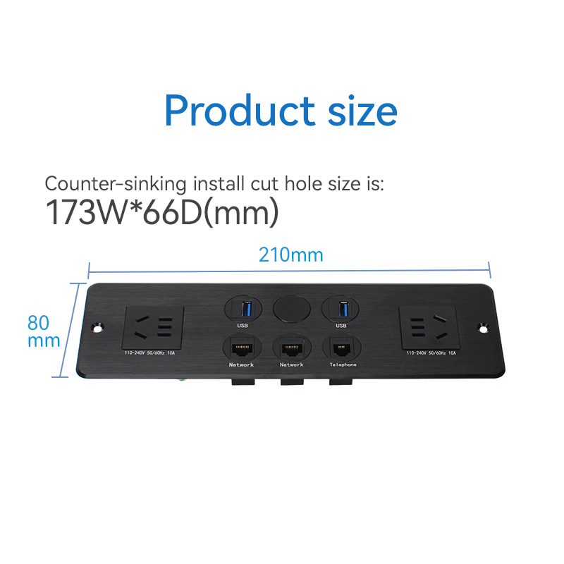 Media hub desktop data box built in 2 AC ways power socket with weak CAT6 CAT3 and USB data port