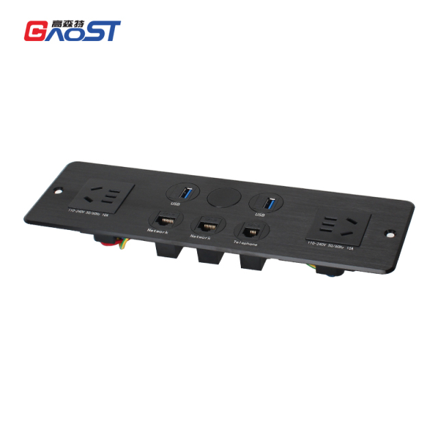 Media hub desktop data box built in 2 AC ways power socket with weak CAT6 CAT3 and USB data port