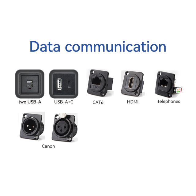 Media hub desktop data box built in 2 AC ways power socket with weak CAT6 CAT3 and USB data port