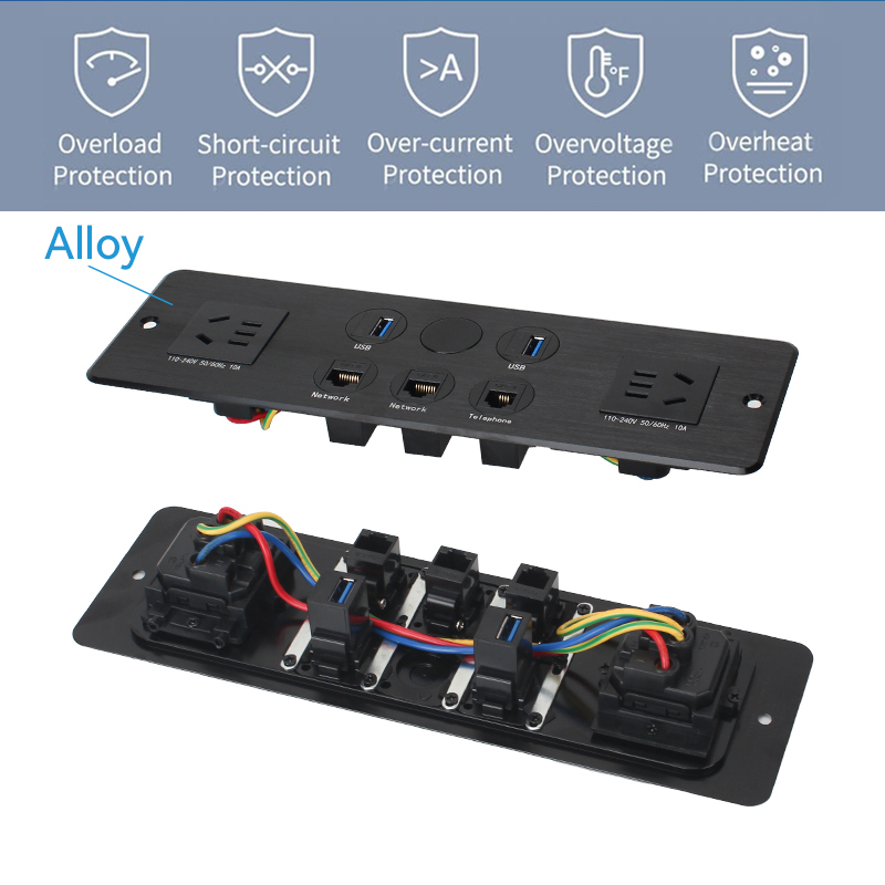 Media hub desktop data box built in 2 AC ways power socket with weak CAT6 CAT3 and USB data port