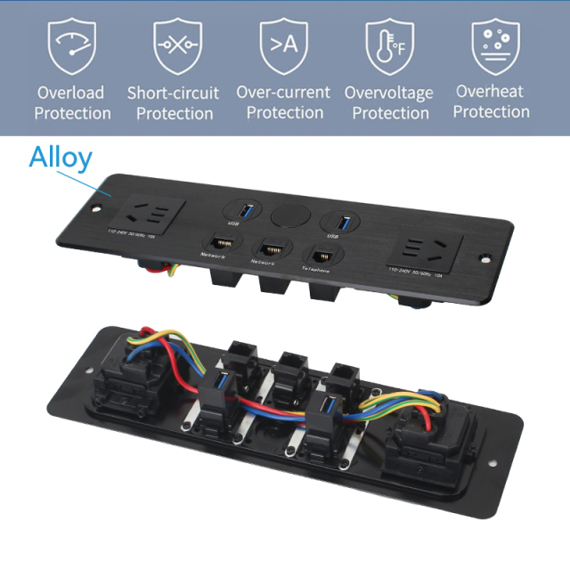 Media hub desktop data box built in 2 AC ways power socket with weak CAT6 CAT3 and USB data port