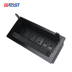 Conference Flip Up Socket With Brush Alloy Shell 2 AC + 1 USB-A&C Charging 2 CAT6 and 1 HDMI