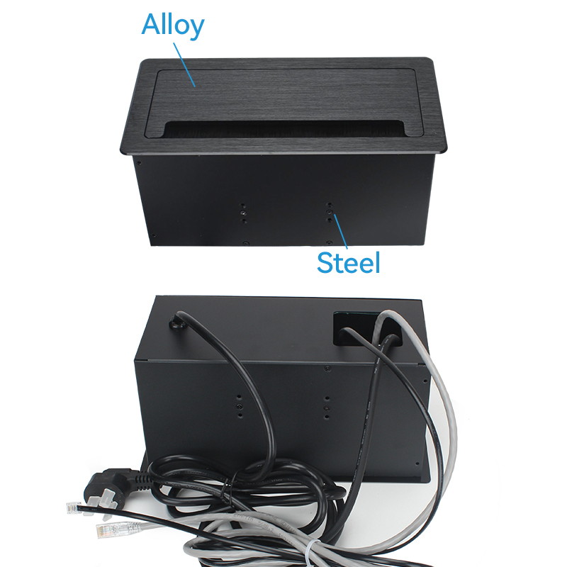 Conference Flip Up Socket With Brush Alloy Shell 2 AC + 1 USB-A&C Charging 2 CAT6 and 1 HDMI