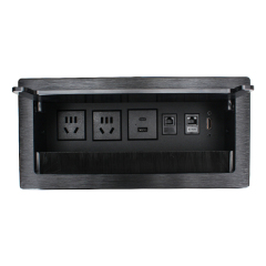 Conference Flip Up Socket With Brush Alloy Shell 2 AC + 1 USB-A&C Charging 2 CAT6 and 1 HDMI