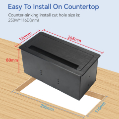 Conference Flip Up Socket With Brush Alloy Shell 2 AC + 1 USB-A&C Charging 2 CAT6 and 1 HDMI