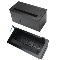 Conference Flip Up Socket With Brush Alloy Shell 2 AC + 1 USB-A&C Charging 2 CAT6 and 1 HDMI