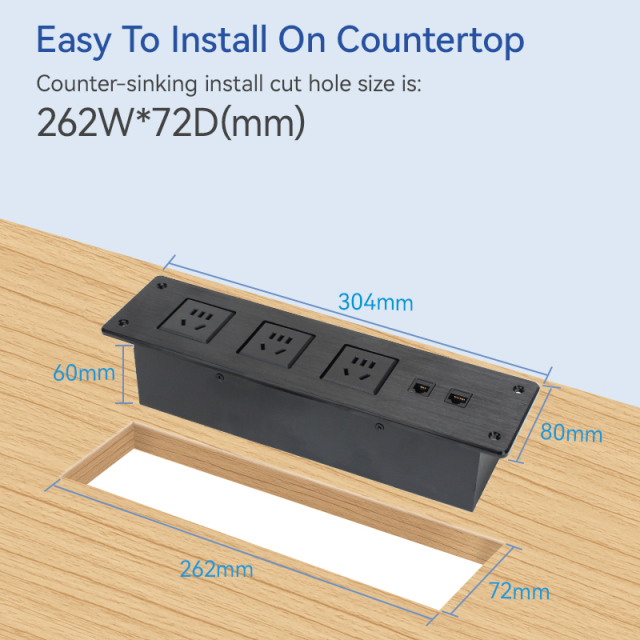 Wholesale Desktop Recessed In Power Socket 3 AC Ways with CAT6+CAT3