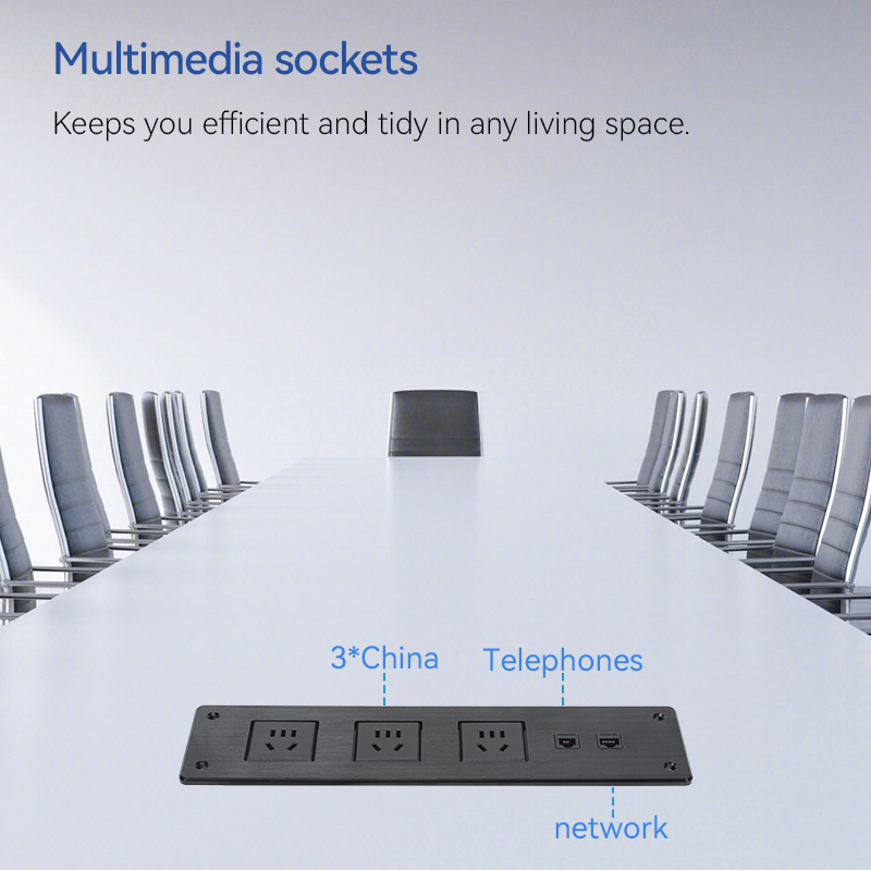 Wholesale Desktop Recessed In Power Socket 3 AC Ways with CAT6+CAT3