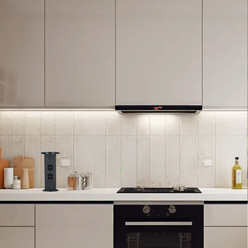 Kitchen Pneumatic Pop Up Socket With 2 Schuko Outlets And 1 USB-A&C Charging