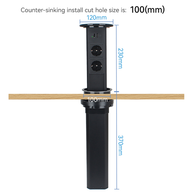 Kitchen Pneumatic Pop Up Socket With 2 Schuko Outlets And 1 USB-A&C Charging