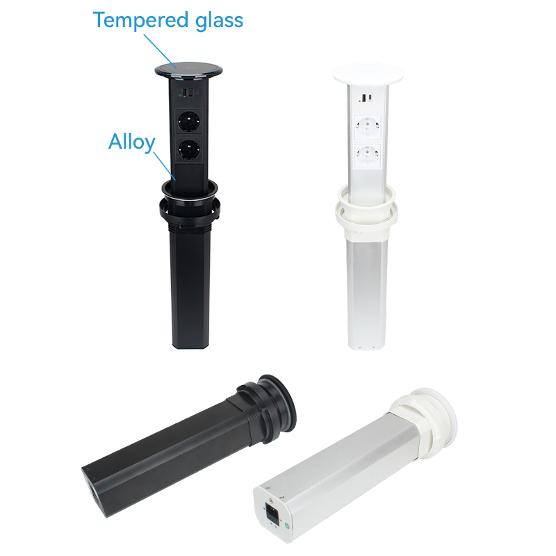 Kitchen Pneumatic Pop Up Socket With 2 Schuko Outlets And 1 USB-A&C Charging